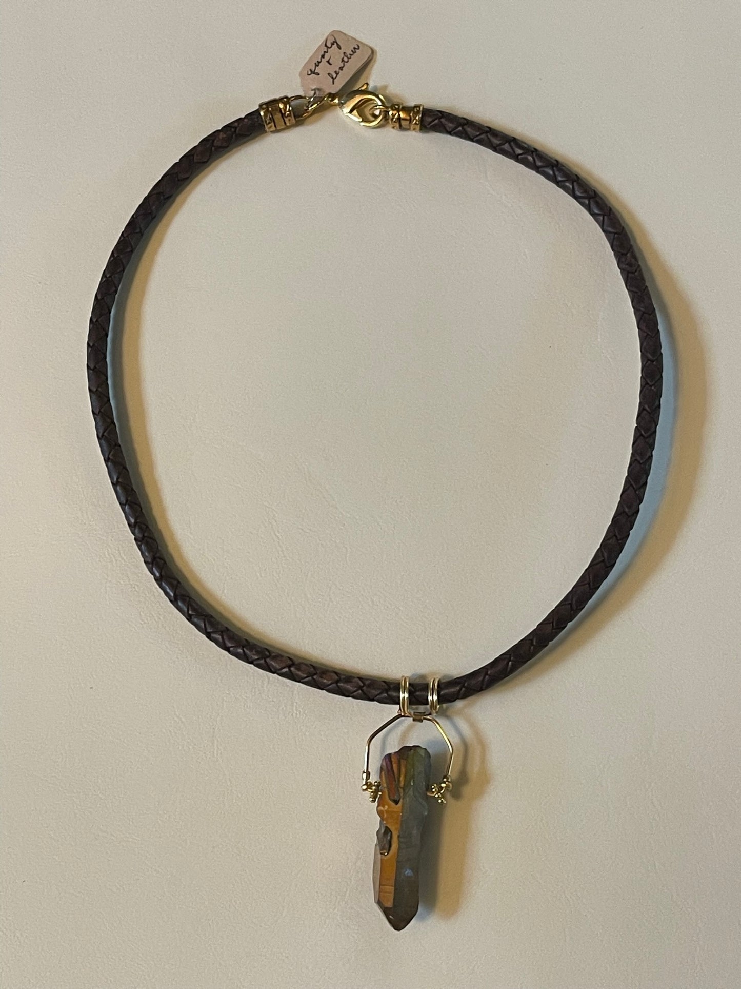 Chunky Quartz Crystal on Braided Leather Cord