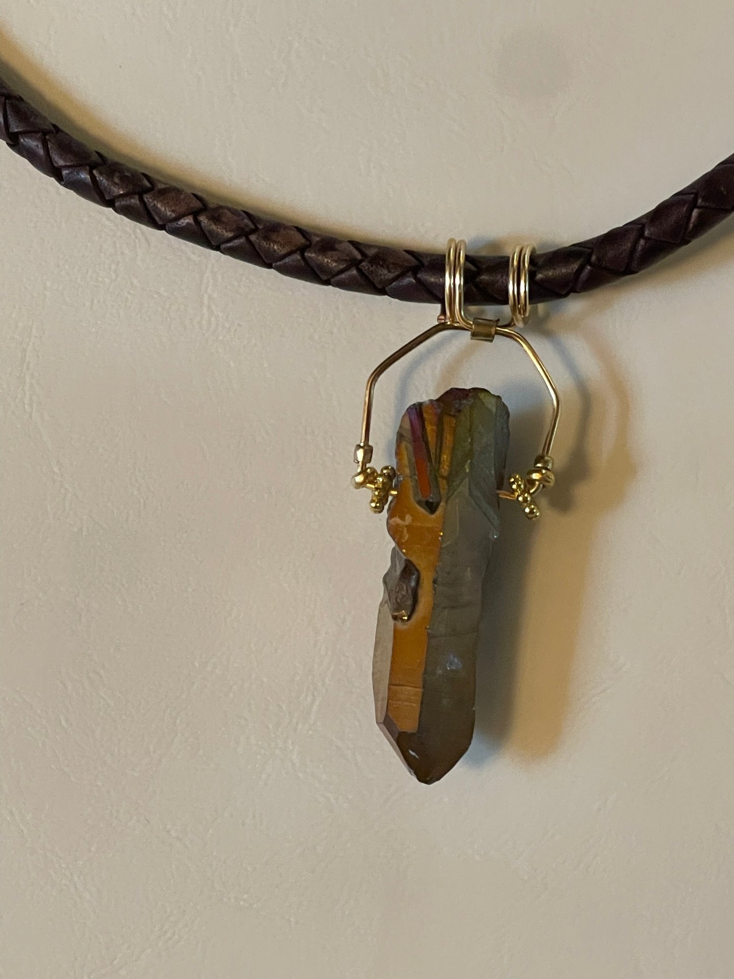 Chunky Quartz Crystal on Braided Leather Cord