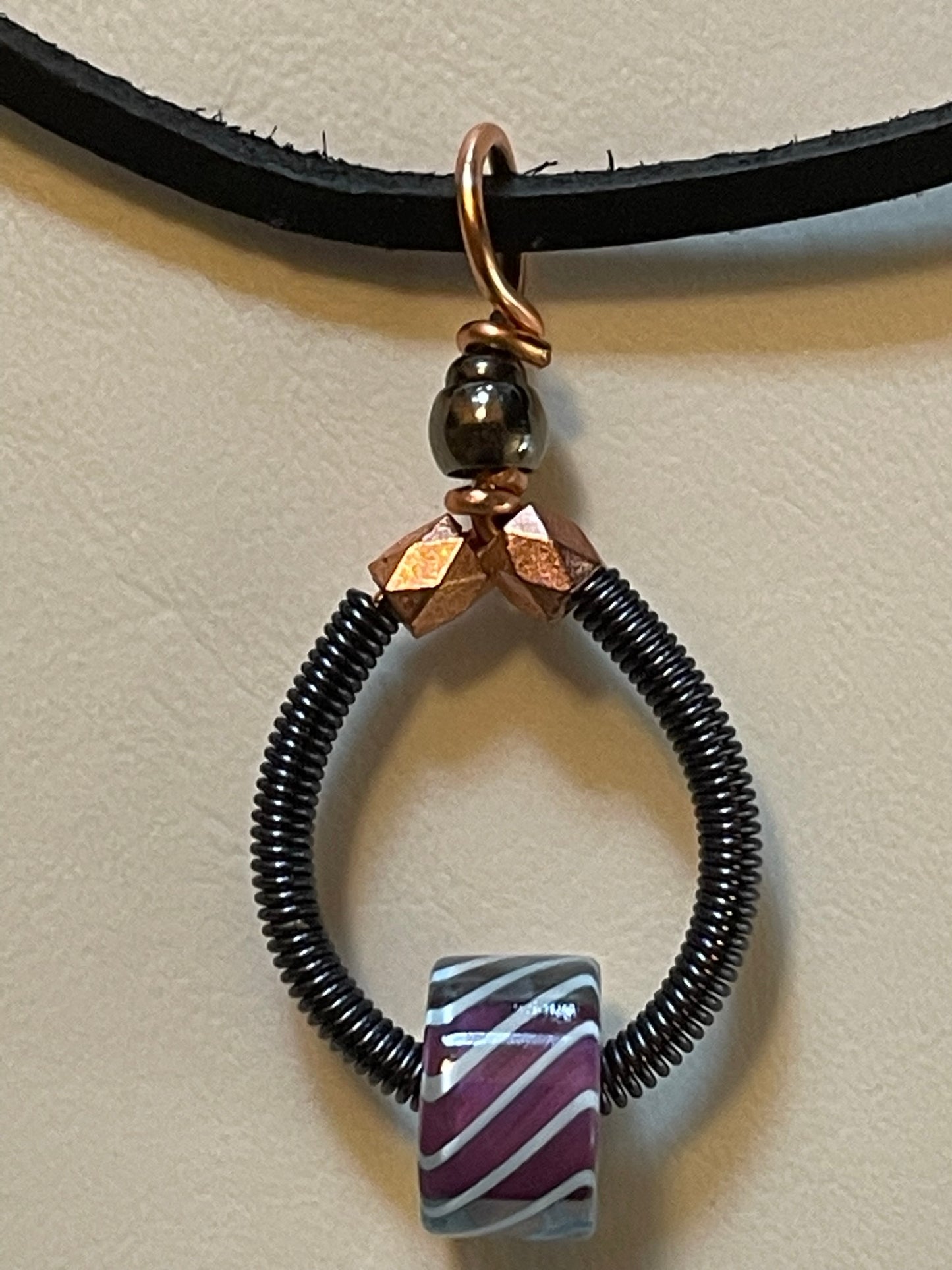 Artisanal Cane Bead with Wire Work on Heavy Leather Cord