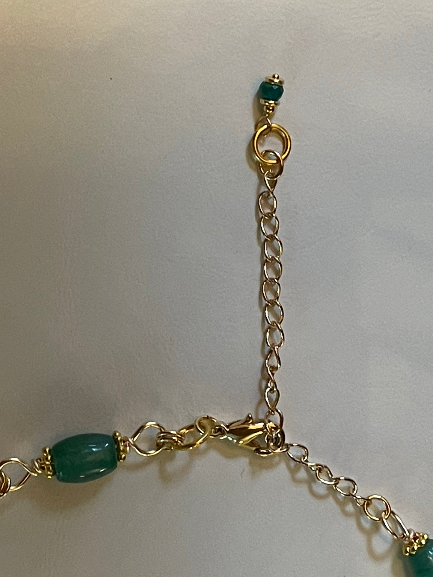 Gorgeous Wirework Aventurine & Moss Agate Necklace with Carved Stone, Emerald Accent, and Handmade Tassel