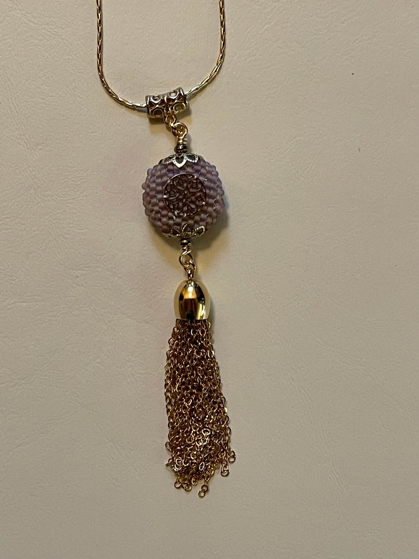 Beaded Bead Pendant on Chain