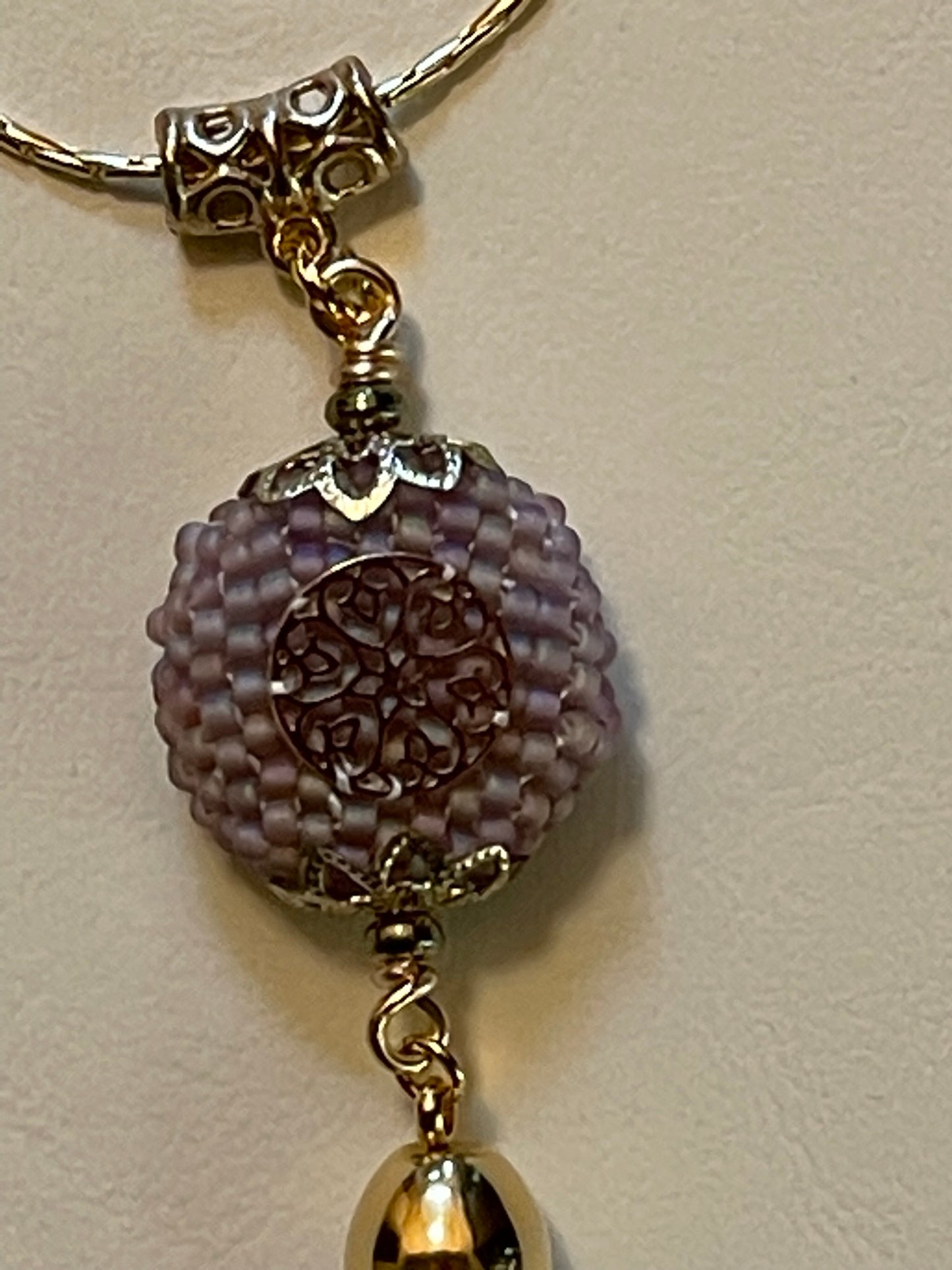 Beaded Bead Pendant on Chain